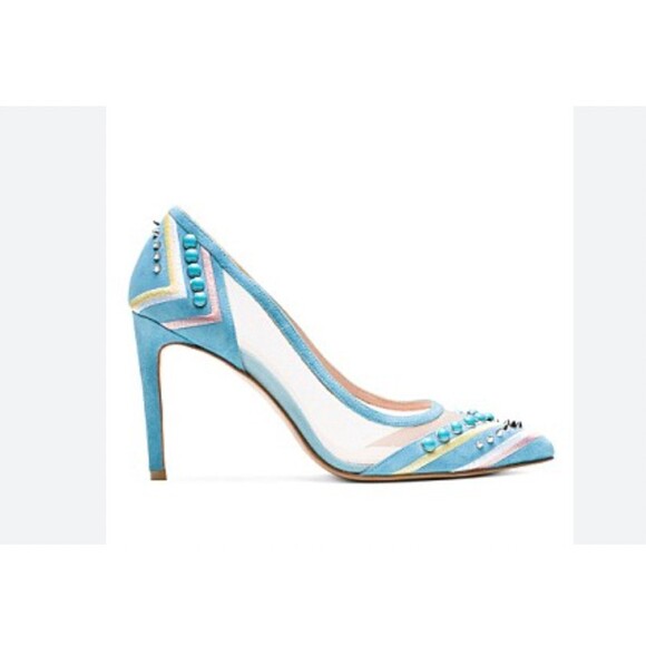 Stuart Weitzman Shoes - Stuart Weitzman Cotton Candy Heels Womens Size 9 Blue Studded Mesh Pointed Toe
